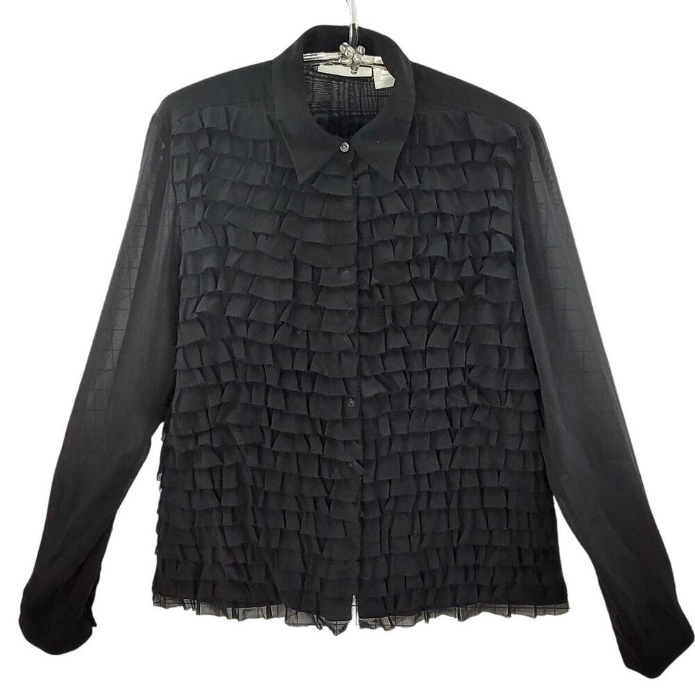 Vintage Nicole Farhi Y2K Sheer Ruffle‎ Blouse Dramatic Long Sleeve Chic